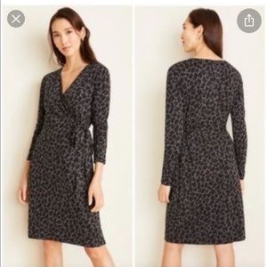 Ann Taylor Grey Leopard Print Faux Wrap Dress Size M